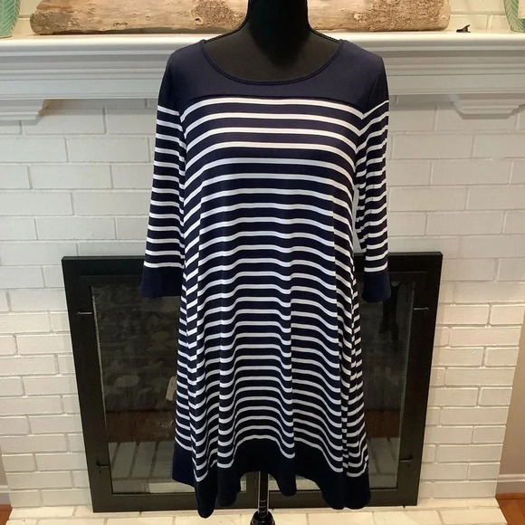 #229 NWT Exist Nautical Navy Stripe Dress Sz Medium - Picture 1 of 7